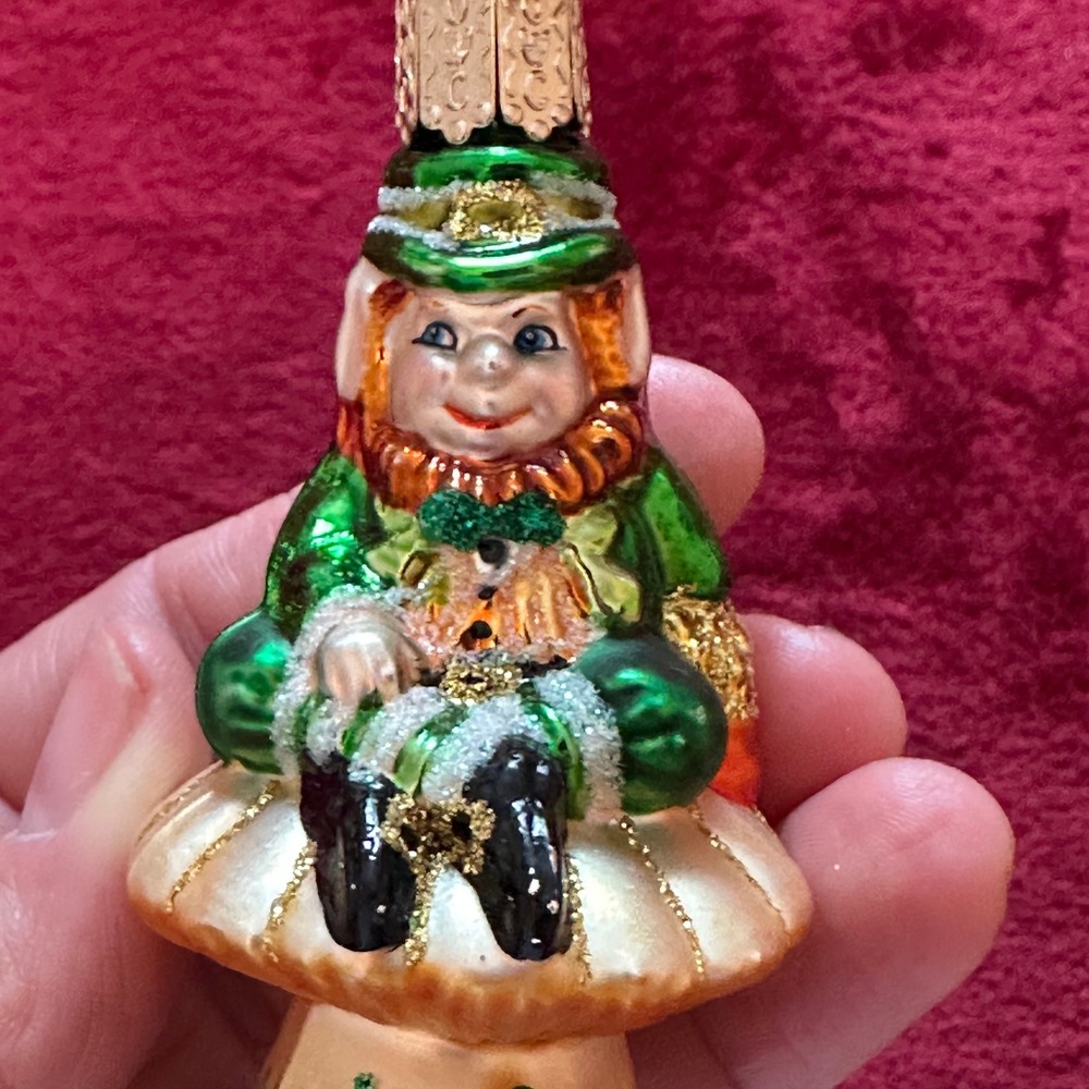 Old World Christmas Leprechaun on Mushroom Glass Ornament Irish St Patricks Day - Picture 4 of 7